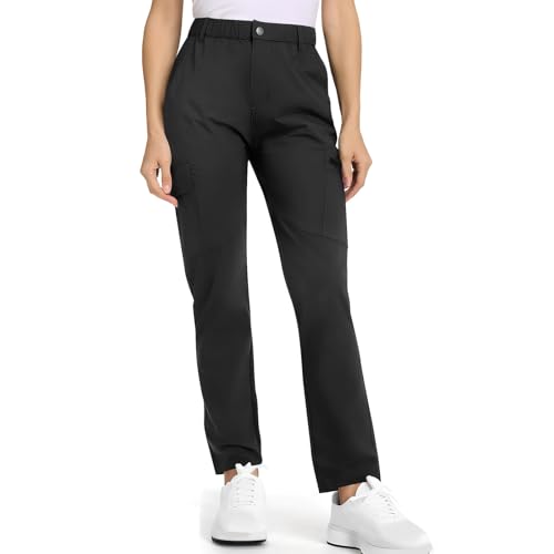 Women Cargo Hiking Pants with Pockets Casual Elastic High Waisted Work Pants Baggy Stretch Straight Leg Trousers with Pockets2