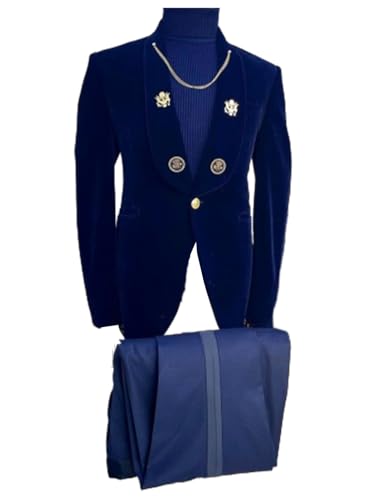 Costume marié 2 pièces veste un bouton velours pour être élégant au dîner de mariage