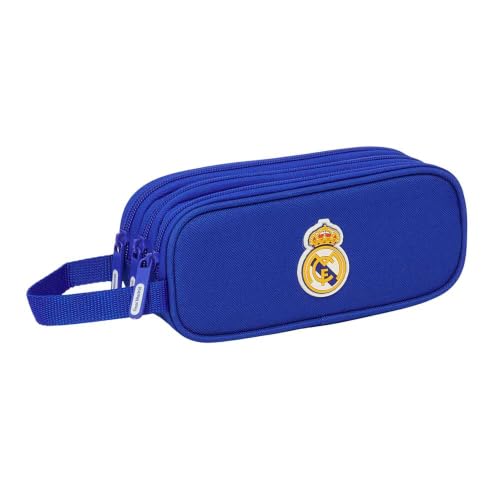 Safta | Estuche Escolar Triple Real Madrid, Organizador Escolar Infantil y Juvenil con 3 Compartimentos Separados, Medidas 21x7x8,5 cm, Portatodo 3 Compartimentos
