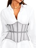 ChiaoLezhee Underbust Corset Belt for Women, Mesh Lace Up Boned Waist Cincher, Shapewear,Grey Gray,Large