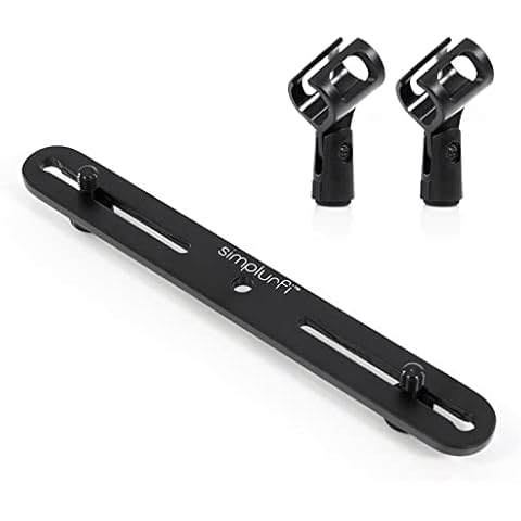 Simplurfi Microphone Bar - Fits 3/8" Mic Stand or 5/8" 1/4" with adaptors, Adjustable Length 2.81-9.87", Dual Mic Holder - With 2 Microphone Clips Cover