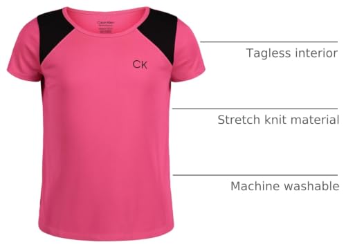 Image of Calvin Klein Girls Short Sleeve Performance T-Shirt, Crew-Neck Neckline & Logo Detailing