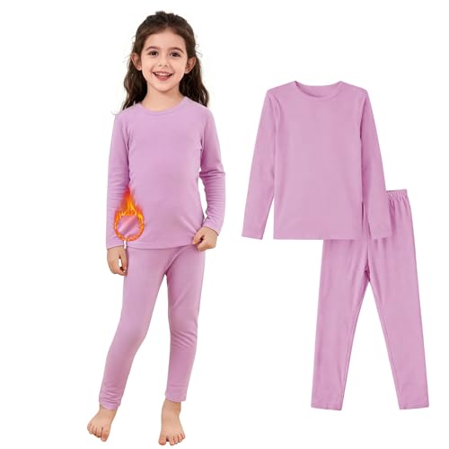 Zando Ensemble couche de base thermique pour enfants de 2 à 6 ans, haut thermique à manches longues et leggings pour enfants, Violet pâle, 3-4 ans
