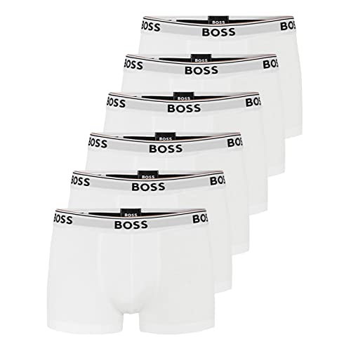 Boss - Power Boxer Trunks - Lot de 6 Culottes en Coton Stretch pour Homme - Taille M - Blanc 100