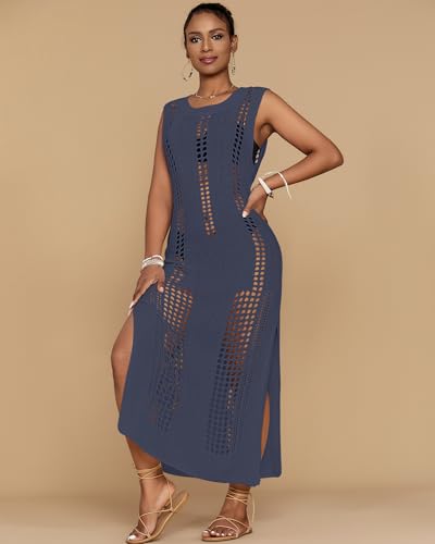 Image of Bsubseach Womens Crochet Beach Cover Ups Sleeveless Swimsuit Dress