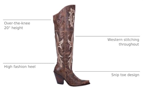 Image of Dan Post Womens Jilted Embroidered Snip Toe Dress Boots Over the Knee High Heel 3 inch & Up - Brown