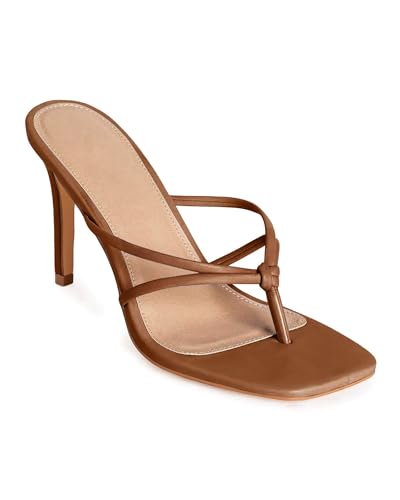 Image of Coutgo Womens Heeled Sandals Strappy Square Toe Flip Flops Fashion Thong Slip on Stiletto Sandals