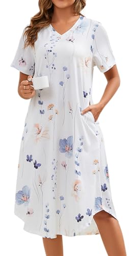 Nightgowns for Women Cotton Short Sleeve Long Night Gowns with Pockets