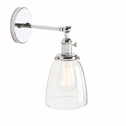Pathson Réglable Applique Verre Cloche Abat-jour Lampe Rétro Industrial Applique Murale Rétro Eclairage Chrome Cover