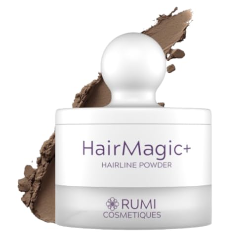 Rumi Cosmetiques HairMagic+ Root Touch Up Powder for Mature Women Instant Gray Hair Coverage & Hairline Filler Water-Resistant Natural Finish with Argan Oil & Vitamin E (Medium Brown)