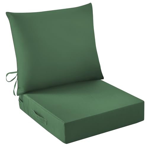 Image of IASEAHK Outdoor Seat Cushion Set, Waterproof & Fade Resistant Patio Chair Cushions, Outdoors Cushion for Patio Furniture, 24 x 24 x 5.75 Inch, Outdoor Couch Cushions with Handle and Ties,ForestGreen