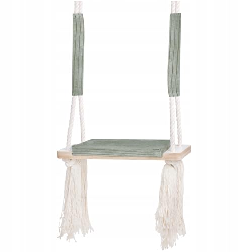 Baby Schaukel für Kinder – Elegante Schaukel Indoor aus Natürlichen Materialien – Einstellbare Kordeln – Sitzbreite 60 cm – Sitztiefe 24 cm – Maximale Belastung bis zu 100 kg – Grün – MISIOO