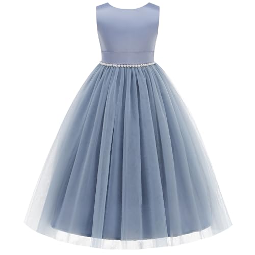 Flower Girl Dress Girls Dresses Wedding Satin V-Back Pearls for Pageant Prom Ball Gowns Party2