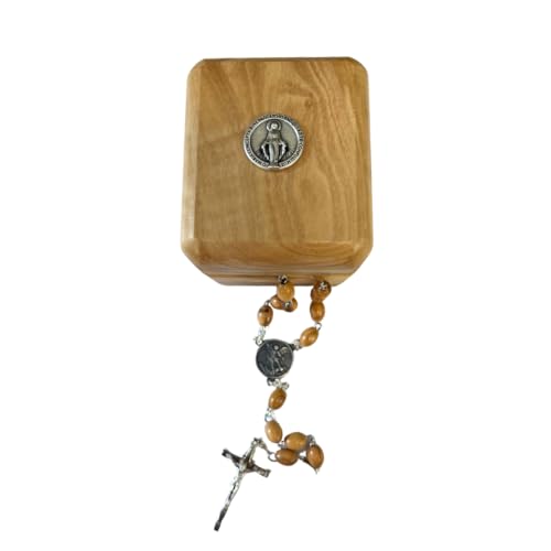 Conjunto de caixa e rosário de madeira de oliveira de São Miguel
