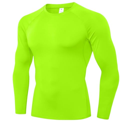 Paquete de 1/3 camisetas de compresión de manga larga para hombre, capa base de entrenamiento atlético, secado rápido, camisetas de baloncesto y fútbol, A-Fluorescente Green#015, XX-Large