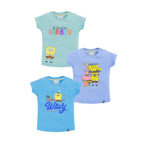 Image of Amazon Brand - Jam & Honey Baby-Girls Half Sleeve Graphic Printed T-Shirt | Round Neck | Regular Fit | Cartoon Characters (Available from 1-14 Years) (Pack of 3)