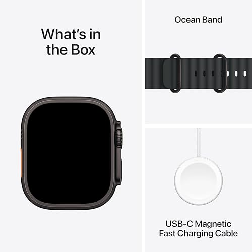 Image of Apple Watch Ultra 3 [GPS + Cellular 49mm] Running & Multisport Smartwatch w / Rugged Titanium Case w / Black Ocean Band w / AppleCare+ (2 years)