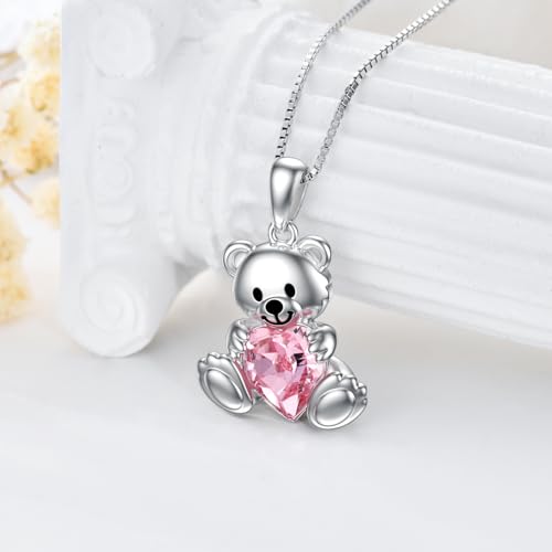 PELOVNY Teddy Bear Necklaces for Women 925 Sterling Silver Bear/Highland Cow Birthstone Necklace Birthday Valentines Day Jewelry Gifts for Mom Daughter Wife2