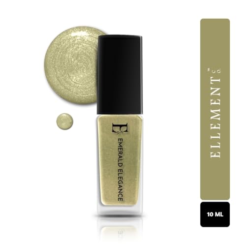 Image of Ellement Co Emerald Elegance Nail Paint for Women 10 ML | Metallic Green Gold Nail Colour | High Gloss Long Lasting Polish | Quick Dry Smooth Application | Chip Resistant Formula with Salon Like Finish | Vegan, Non-Toxic for Party & Festive