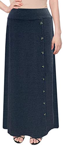 Baby'O Women's Stretch Cotton Knit Faux Button Front Maxi A-Line Skirt