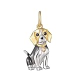 SCAMPER & CO .925 Sterling Silver 18k Yellow Gold Plated Beagle Charm - Cubic Zirconia for Necklace and Bracelet, Gemstone Silver Charms for Bracelets Hypoallergenic Dog Lovers Jewelry