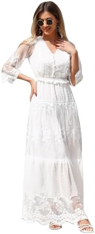 ABOCIW Women's Boho Maxi Dress Lace Up Tassel V-Neck Flare Ruffle...