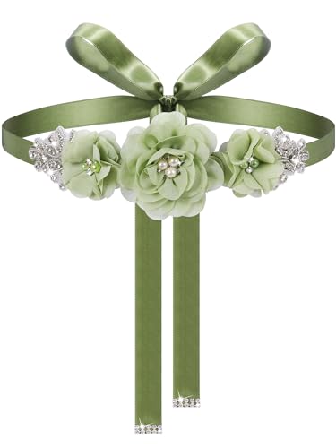 Glitopper Wedding Bridal Belt Sash with Flower Rhinestone Pearl for