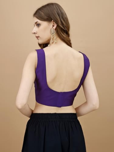 Image of Womanista Women's Taffeta Solid Sleeveless Readymade Saree Blouse for Women Stylish