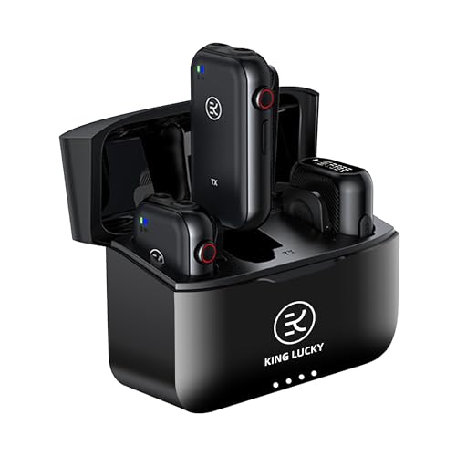 Kinglucky Wireless Lavalier Microphone, with Professional ANC Noise Reduction, Charging Case, 10H Battery Life, 80m(262FT), Wireless Microphone for DSLR Camera, iPhone, Android, PC, Live Streaming