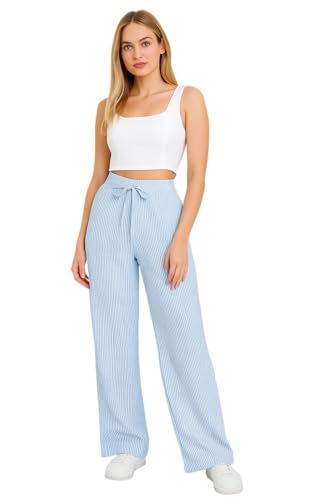 Pantalon d'été rayé bleu : ne gonflez plus dans vos vêtements grâce à la taille élastique
