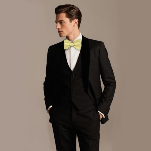 Image of DiBanGu Satin Bow tie Self-Tied Bowtie Set for Men Wedding Prom | Solid Color,Skin-Friendly,Versatile Accessory,Lapel Pin,Pocket Square,Cufflinks,School Dance,Banquet,Dinner,Celebration
