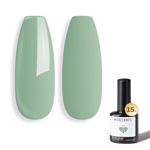 Image of modelones Green Gel Nail Polish Sage Green Gel Polish Easter Nail Poish Soak Off Pastel U V Nail Design Salon DIY Manicure 15 ML
