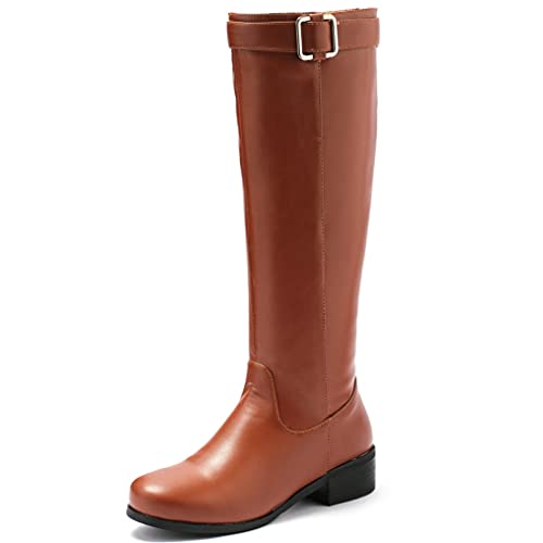LUXMAX Women Flat Knee High Riding Boots Low Heel Knee Length Boots2