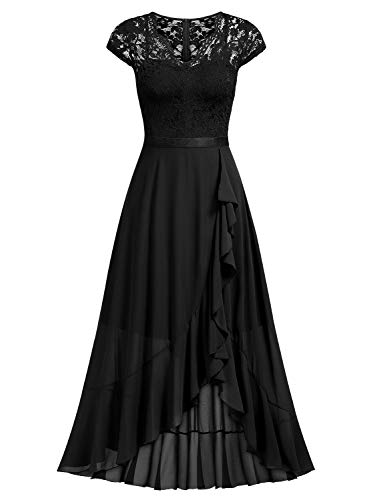Miusol Women's V Neck Elegant Lace Ruffle Bridesmaid Maxi Dress (Xx-Large, C-Black) #TOP4