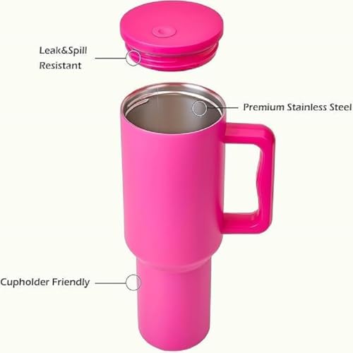 Image of Stainless Steel 1200 ml Vacuum Tumbler with Lid & Straw - Double‑Wall Insulated Cup for Travel, Gym & Office - Keeps Beverages Hot or Cold - 1.2 L Capacity (Dark Pink)