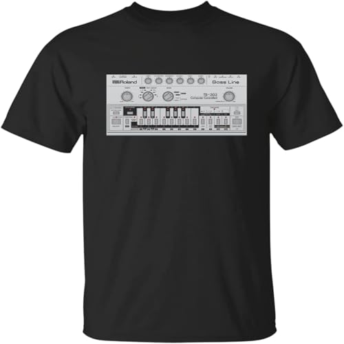 YISHUN Roland Retro Bass Line TB-303 Trance Club Music T-Shirt Black 3XL