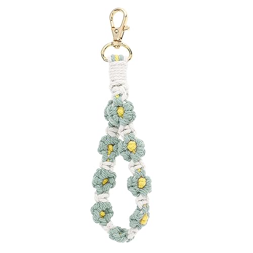 DIVINA VITAE Macrame Keychain Handmade Wristlet Keychains for Women Cute Flower Weave Exquisite Daisy Keychain Multiple Colour (Green)