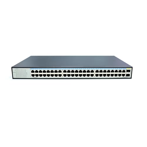 WIWAV S1650 48G2S Conmutador Ethernet No Gestionado de 50 Puertos Gigabit – para Empresa, Oficina, Hogar, NAS, PC, Videovigilancia IP (Carcasa Metálica, Plug & Play, Sin Ventilador)