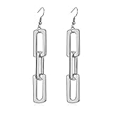 MALOYANVE Rectangle Link Chain Earrings for Women Girls Unique Minimalist Gold Silver Plated Vertica