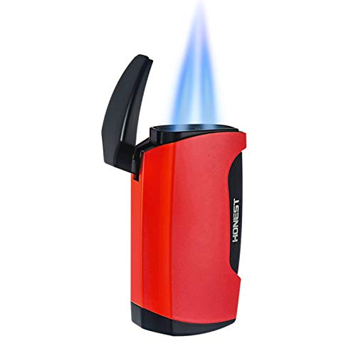 Torch Lighter with Cigar Punch Doulbe Cross Straight Flame Jet Mini Lighters Windproof (Butane not Included) (Red)