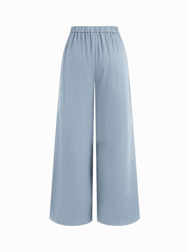 Image of CIDER Wide Leg Pants for Women Palazzo Drawsting Elastic High Waisted Knotted Pleated Comfy Casual Flowy Pants with Pockets