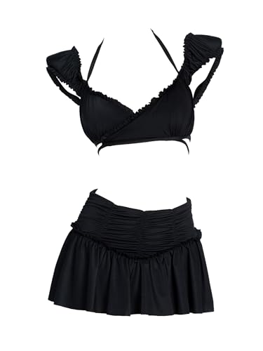 MEOWCOS Goth Bikini Swimsuit Gothic Style Retro Swimsuit Dark Style Bathing Suit