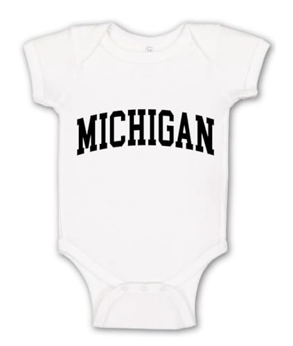 Wild Bobby State of Michigan College Style Black Fashion Baby Creeper Boys Girls Infant Bodysuit, White, 6M