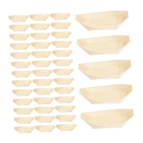 Platos desechables de madera en forma de barco, 6 pulg, 100 pzs miniatura 1