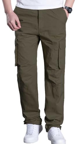 HUNGSON Men's Casual Hiking Pants - Cotton Button Fashion Cargo Pants Hiking Outdoor Fishing Pants Mens Pocket Work Pants3