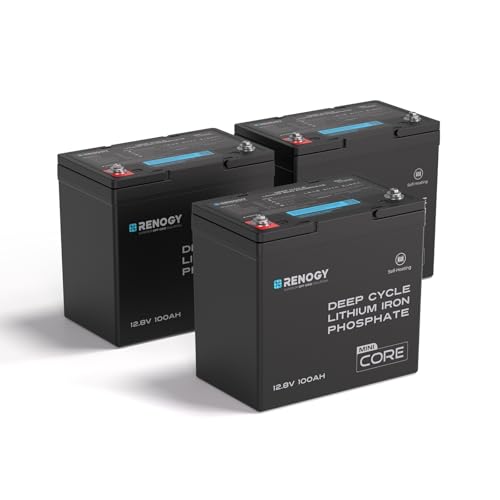 Image of Renogy 12V Lithium Battery 100Ah Self Heating LiFePO4 Battery, 5000+ Deep Cycles Group 22NF 100A BMS IP65 Waterproof for Icefishing Solar System Camper RV Trolling Motor Boat 3 Pack