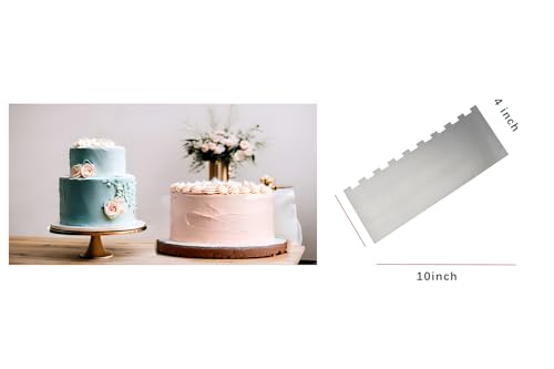 Hustar Cake Scraper Smoother 10 inch, Stainless Steel Metal Icing Smoother for Tall Cake Decorating #2 Stripe Edge Layering