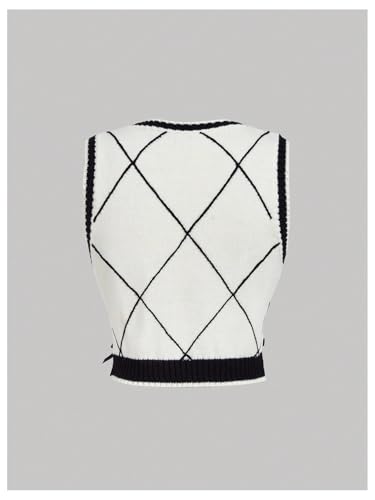 WDIRARA Women's Bow Sweater Vest Contrast Binding Sleeveless Pullover Knit Crop Tops2