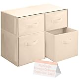 Weysat 4 Cube Stackable Under Dorm Bed Storage Container Foldable Closet Drawer Organizer Fabric Storage Cube Bins for Dorm Essentials College Closet Bedroom Living Room Nursery(Beige,18.5 Inch)