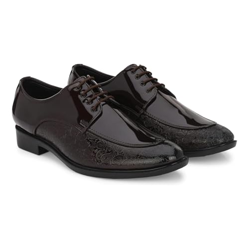 Image of STANPHORD Men Formal Derby Shoes | Textured Patent Leather Lace-Up | Cushioned Insole | Office Business Lightweight Dress Shoes (TPAL 7222)